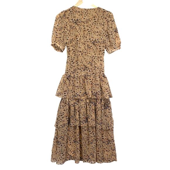 FATE Animal Print Tiered Ruffle Dress Taupe Leopard Chiffon Fall Neutral Size XS - Picture 7 of 10